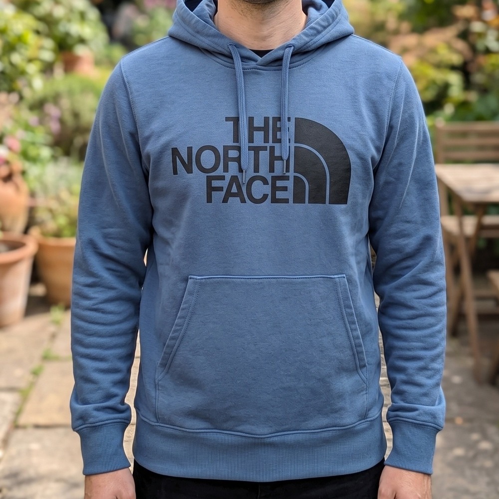 The North Face Mens Half Dome Pullover Hoodie Blue Logo Fleece Sweatshirt M